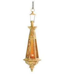 23" Decorative Amber Teardrop Candle Lantern, Moroccan Style Hanging Candle Lamp
