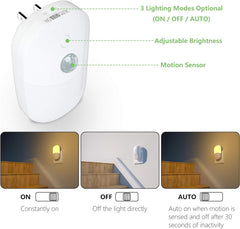 Plug in Motion Sensor Dimmable Night Light, Soft Warm White LED Nightlight with Dusk to Dawn Motion Sensor, Adjustable Brightness for Bedroom, Bathroom, Kitchen, Hallway, Stairs,2 Pack