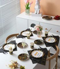 Serves 16 - Includes Happy New Year Plates and Napkins Cups Cutlery Straws for New Year Party Decorations Décor New Year Eve Party Favors Party Kit