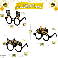 , Happy New Year Glasses 2024 - Pack of 12 | New Years Eve Glasses, New Years Eve Party Supplies 2024 | Happy New Years Party Glasses for Happy New Years Decorations 2024 | NYE Party Supplies