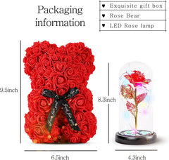 Birthday Rose Gifts for Women- Artificial Flower (Rose Bear+LED Rose lamp)