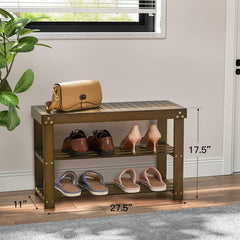 Bamboo Shoe Rack Bench, 3-Tier Sturdy Shoe Organizer