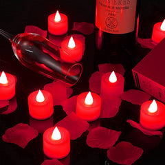 600 Pieces Valentine's Day Artificial Rose Petals w/ 12 Pieces LED Tea Lights Candle (Red Light)