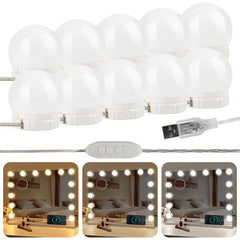 Vanity Lights for Mirror, 10-Bulb DIY Hollywood Lighted w/ Dimmable Lights, Stick on Light Kit, Plug in