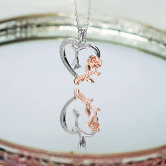 Heart Shaped Butterfly Rose Pendant Necklace 925 Sterling Silver, 14k Gold Plated