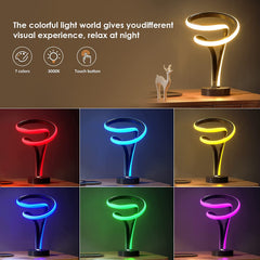 Modern Spiral RGB Table Lamp, 7 Colors 10 Light Modes LED Nightstand Lamp, Touch Dimmable- Black