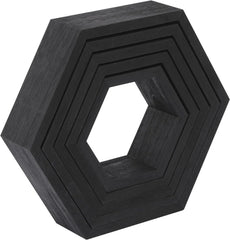 Hexagon Floating Shelves Set of 5, Honeycomb Shelves Wall Mounted Wood Farmhouse Storage Wall Shelf for Bathroom, Kitchen, Bedroom, Living Room,Driftwood Finish Wall Decor, Black