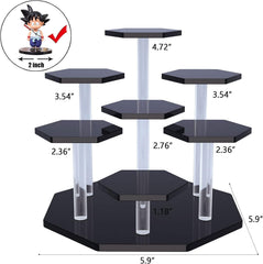 Acrylic Display Stand for Figures, Collectibles, Toys and Dolls, Jewelry, Action Figures Collection Organizer Holder, Collectibles Stand, Cosmetic Items Risers, 7-Tier. (Black)