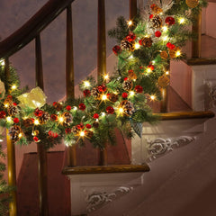 Christmas Garland with Lights,Red Berry Pine 10 Ft 30 LED Pine Cone,led Garland String  for Home Fireplace Mantel Xmas
