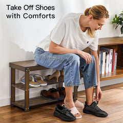 Bamboo Shoe Rack Bench, 3-Tier Sturdy Shoe Organizer