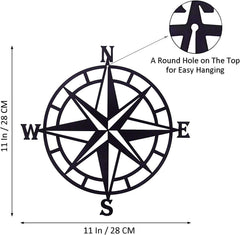 11 Inches Metal Decorative Nautical Compass Wall Decor, Living Room Bedroom (Black)