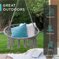 Handwoven Cotton Macrame Hammock Hanging Chair w/ Backrest