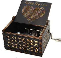 Can't Help Falling in Love Wood Music Box, Antique Engraved Best Gift fort Valentines Day (BLACK)