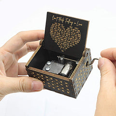 Can't Help Falling in Love Wood Music Box, Antique Engraved Best Gift fort Valentines Day (BLACK)