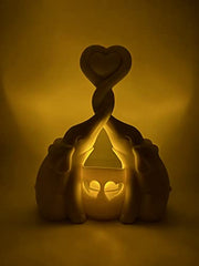 Elephants Love Candle Holder Statue W/ Flickering LED Candle