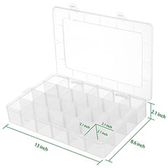 24 Grids Clear Plastic Organizer Box w/  Adjustable Dividers for Beads