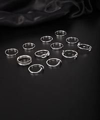 12pcs  Silver Rings for  Women Set- Size 5 6 7 8