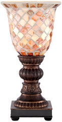 Traditional Uplight Accent Table Lamp 12" High Bronze Mosaic Glass Shade