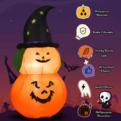 5' Inflatable Halloween Witch Hat Pumpkin  w/ LED Light