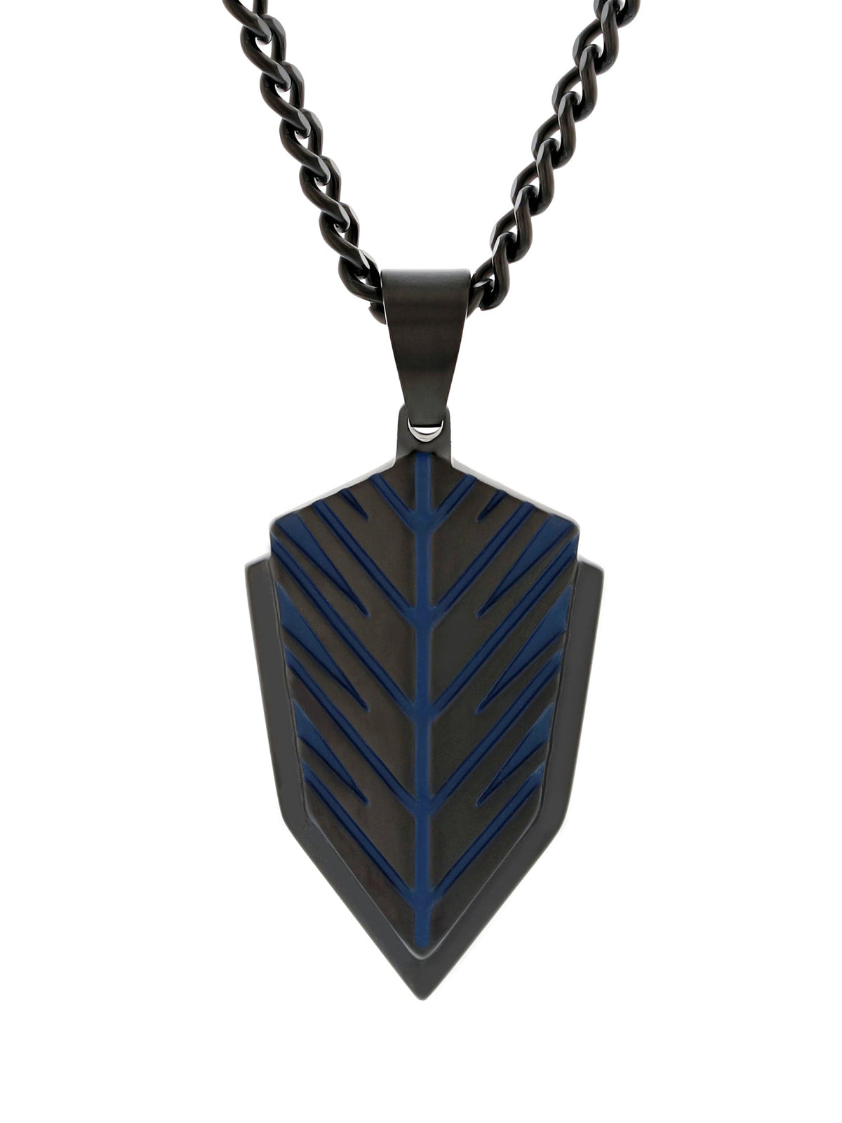 Men's Black & Blue Stainless Steel Armor Shield Pendant Necklace