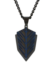 Men's Black & Blue Stainless Steel Armor Shield Pendant Necklace