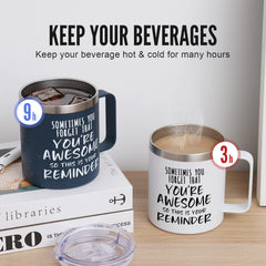Inspirational Gifts for Men, Sometimes You Forget You're Awesome Stainless Steel Coffee Mug, Funny Gifts for Him Husband, Dad, Boyfriend on Valentines Day Christmas - Navy Blue