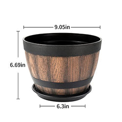 9 Inch Plant Pots w/ Drainage Holes & Saucer,2 Pack Brown