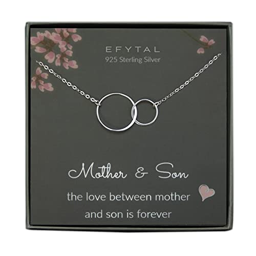 Mother Son Necklace, 925 Sterling Silver Two Circle Necklace