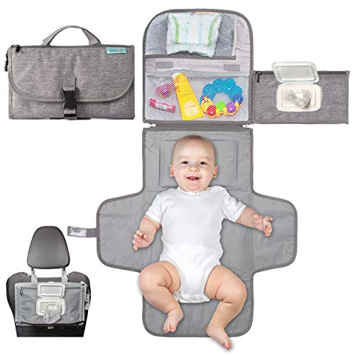 Portable Changing Pad for Newborn Girl & Boy w/ Smart Wipes Pocket â€?Waterproof