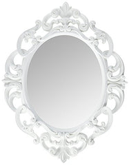 Oval Vintage Wall Mirror, White, 11.5 x 15 Inch