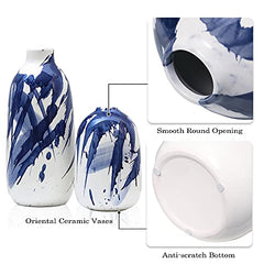 Oriental Blue & White Ceramic Vase Set of 2, Glazed Vases for Home Decoration, 7.2â€?& 11.4â€?Tall