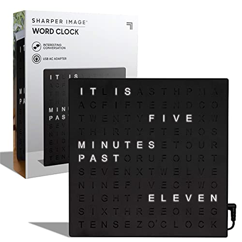 Electronic Word Clock w/ LED Light Display, USB Cord and Power Adapter, 7.75â€?Square Face