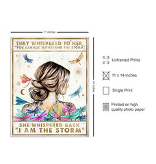 Motivational Boho Wall Art LARGE 11x14 - She Whispered Back I Am The Storm - Positive Quotes Wall Decor