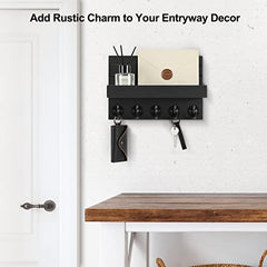 Key Holder for Wall, Decorative Key and Mail Holder with Shelf Has Large Key Hooks for Bags, Coats, Umbrella