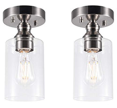 2 Pack Semi Flush Mount Ceiling Light Fixture, E26 Medium Base, Metal w/ Clear Glass