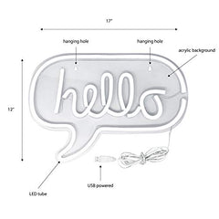 17â€?x 12â€?inch LED Neon 'White & Pink “helloâ€?Word Bubble" Sign for Cool Light Decoration