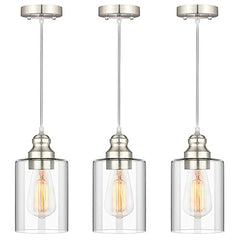 Adjustable Hanging Light Fixtures, Clear Glass Shade Ceiling Lamp 3-Pack
