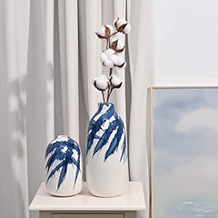 Oriental Blue & White Ceramic Vase Set of 2, Glazed Vases for Home Decoration, 7.2â€?& 11.4â€?Tall