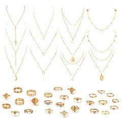 39 PCS Multiple DIY Layered Choker Necklace & Rings Set for Women