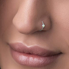 Tiny White Opal Nose Ring â€?Thin 24 Gauge 7mm nose piercing hoop - 925 sterling silver Nose Hoop