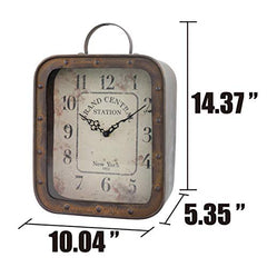 Large Square Rustic Metal Clock w/ Handle & Rivet Detail