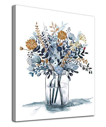 Indigo Flowers Watercolor Canvas Wall Art Decor Framed Ready to Hang