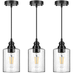 Adjustable Light Fixtures, Seeded Glass Shade Pendant Light-3 Pack