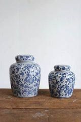Blue & White Ceramic Ginger Jar with Lid