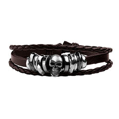 6 Pcs Leather Punk Skull Braided Bracelet  for Men/Women