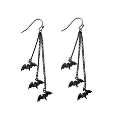 Halloween Black Bat Vampire Dangle Earrings Necklace Set Long Dangle Hook Earrings Halloween Costumes Scary