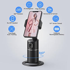 Auto Face Tracking Tripod, No App Required, 360° Rotation,Rechargeable Battery