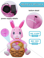 6FT Easter Inflatables Pink Bunny Outdoor Decor w/ Build-in LED Light