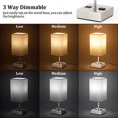 Touch Control Bedside Lamp, USB w/ 4 Bulbs,3 Way Dimmable w/ 2 USB Ports & AC Outlet