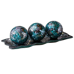 12.4â€?Mosaic Glass Decorative Tray Dish Plate w/ 3pcs 3" Decorative Orbs